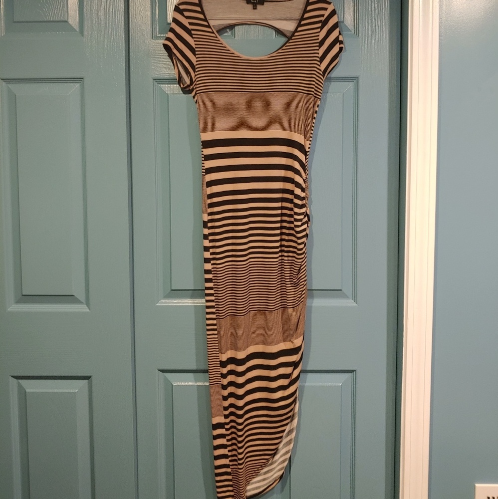 Tan and black striped maxi dress